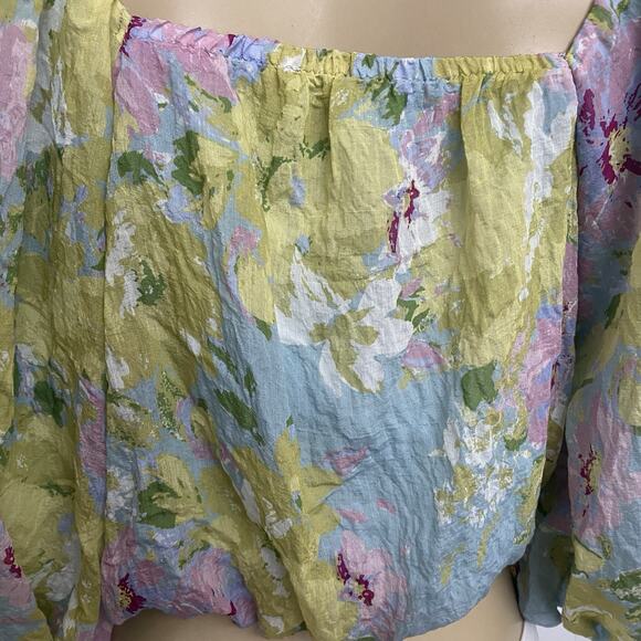 Calypso St Barth Cropped Top Blouse Square Neck Balloon 3/4 Sleeve Floral S - Picture 4 of 7